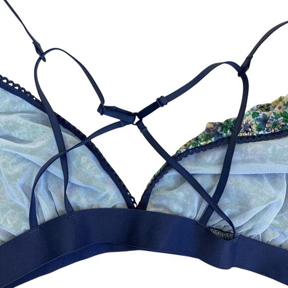 Aerie Sz M Mesh Ruffle Strappy Triangle Bralette Blue Green Floral NWT - Picture 10 of 14